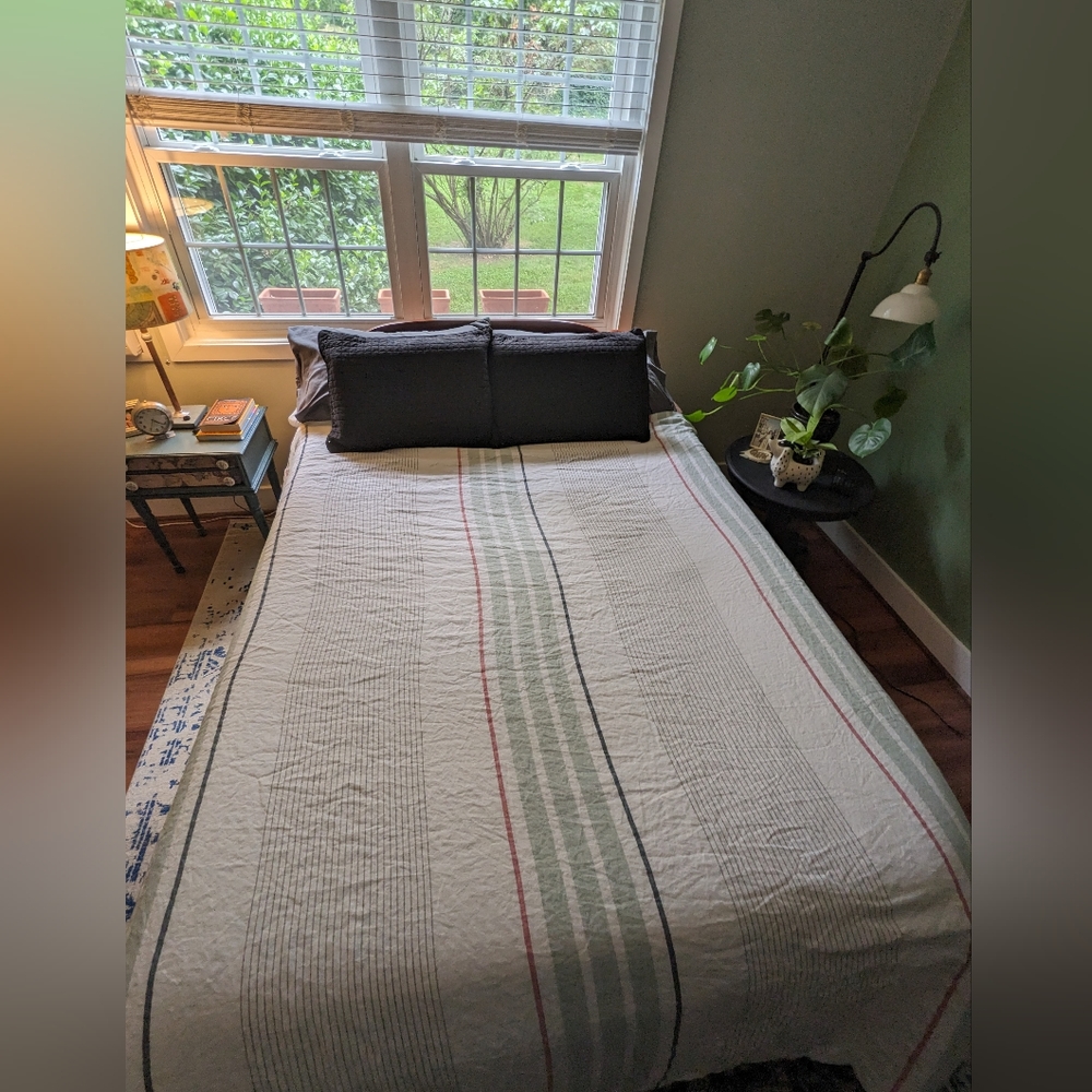 West Elm striped queen duvet cover & shams